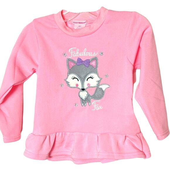 TEDDYBOOM Girls Pink Fabulous Fox Frilly Sweatshirt Set 4T 2 Piece - Picture 2 of 5